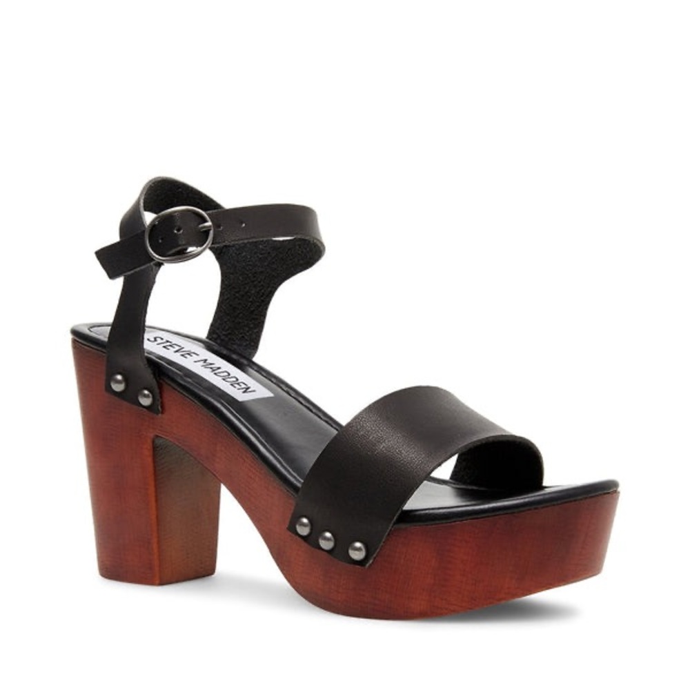 Steve Madden Black Leather Platform Sandal